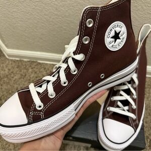 Converse High-Top Sneakers in Brown & White. Men’s 8. Women’s 10. NEW
